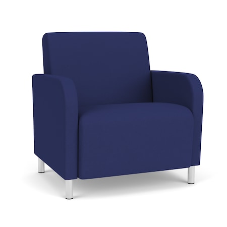 Lesro Siena Lounge Reception Wide Guest Chair, Brushed Steel, OH Cobalt Upholstery SN1201